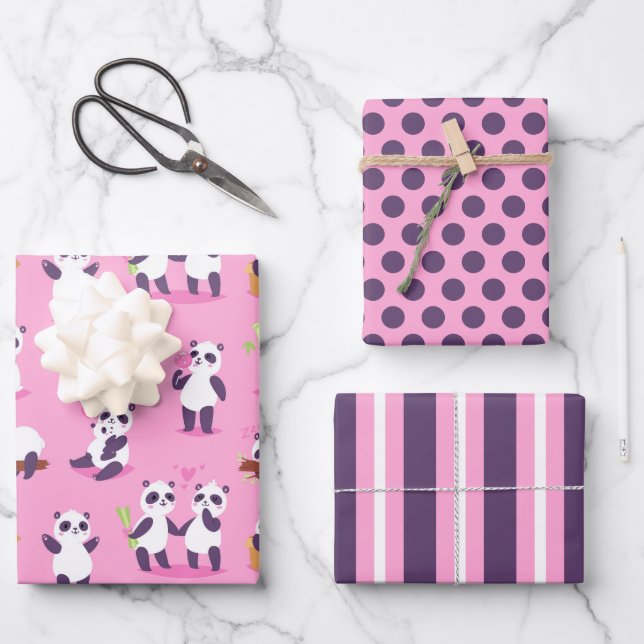 Panda Bears Wrapping Paper Set of 3 (Front)