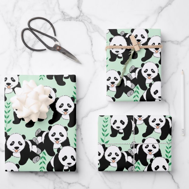 Panda Bears Wrapping Paper Sheets (Front)