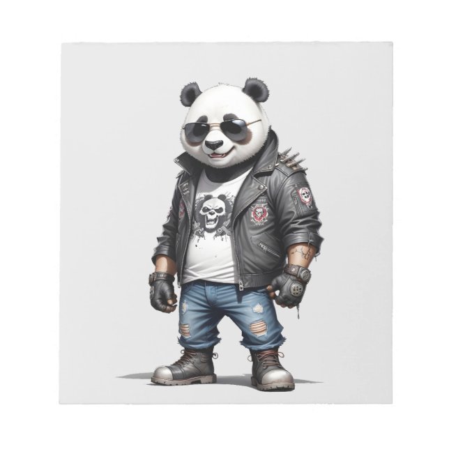Panda Biker Rebel Leather Jacket Cool Style Urban Notepad (Front)