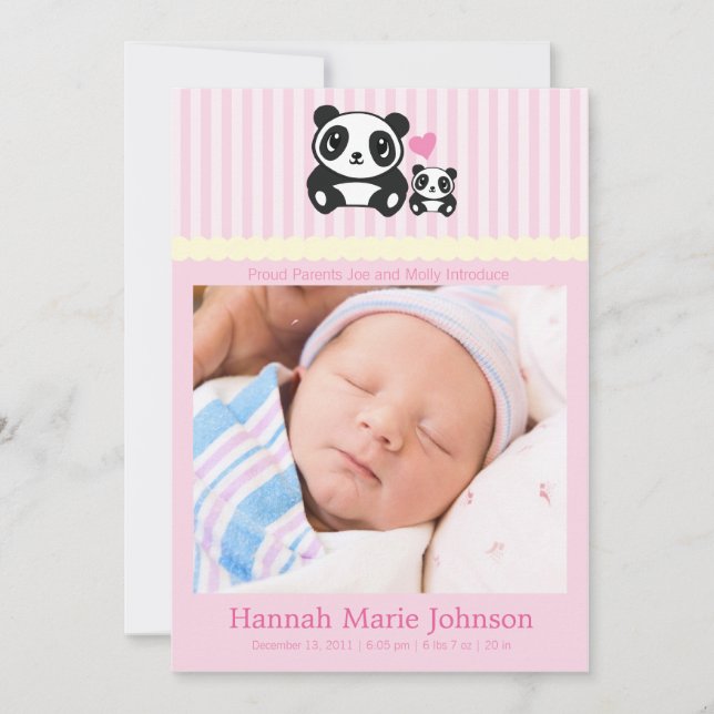 Panda Birth Announcement - Pink (Front)