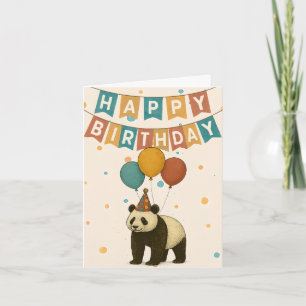 Panda Birthday Card – Playful Animal with Balloons