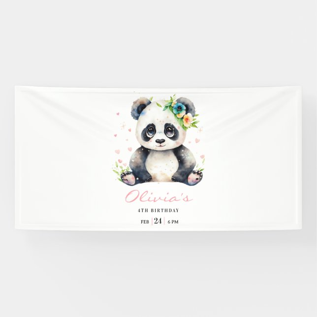 Panda Birthday Invitation, Panda Girl Birthday  Banner (Horizontal)