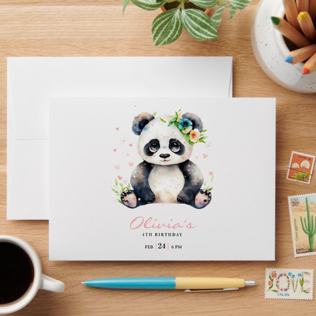 Panda Birthday Invitation, Panda Girl Birthday  Envelope (Desk)