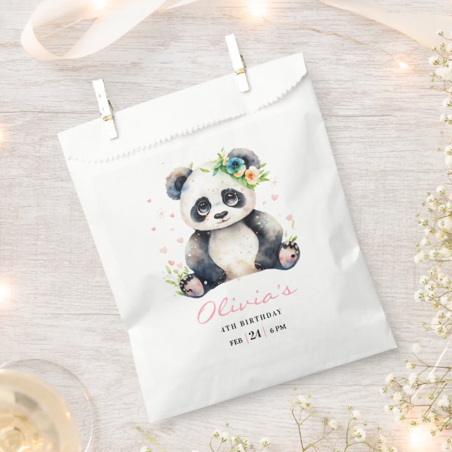 Panda Birthday Invitation, Panda Girl Birthday  Favour Bags (Clipped)