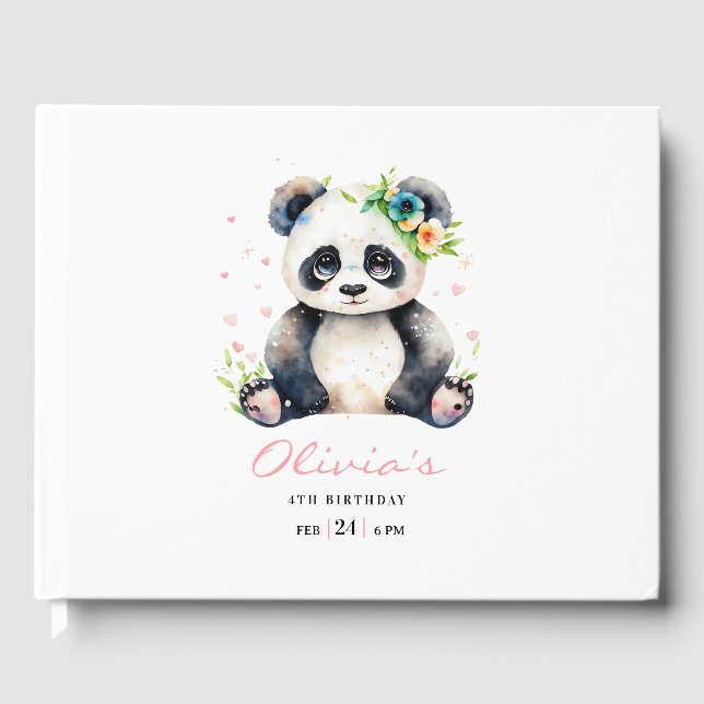 Panda Birthday Invitation, Panda Girl Birthday  Guest Book (Front)