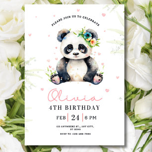 Panda Birthday Invitation, Panda Girl Birthday  Invitation