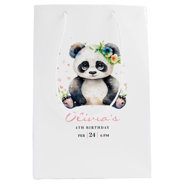 Panda Birthday Invitation, Panda Girl Birthday  Medium Gift Bag (Front)