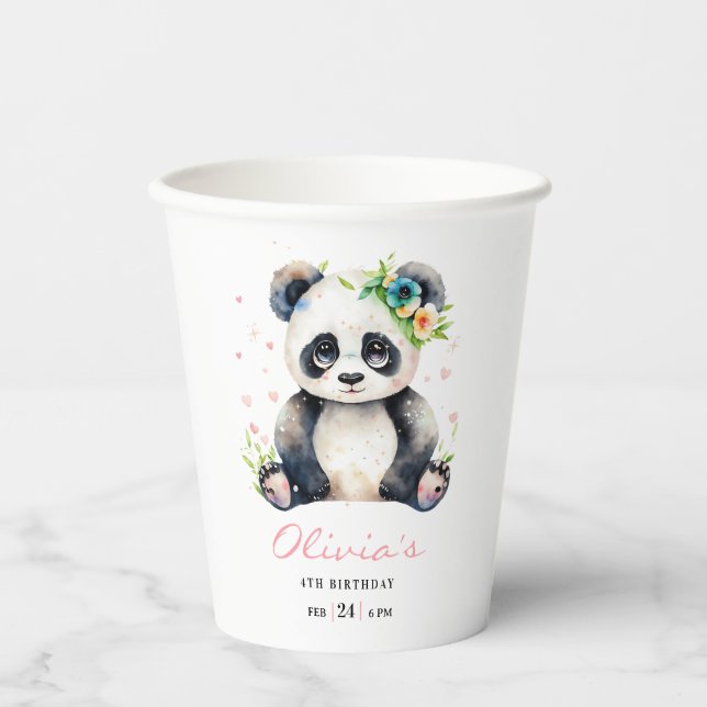 Panda Birthday Invitation, Panda Girl Birthday  Paper Cups (Front)