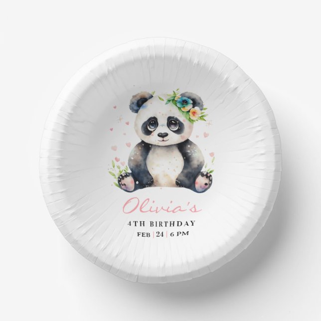 Panda Birthday Invitation, Panda Girl Birthday  Paper Plate (Front)