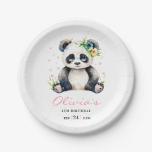 Panda Birthday Invitation, Panda Girl Birthday  Paper Plate