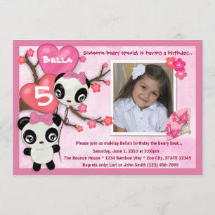 Panda birthday invitation pink black (photo)