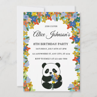 Panda Birthday Invite, Flower Panda Birthday Invitation