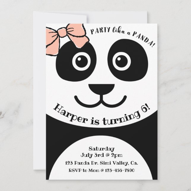 Panda, Birthday, Kids party, Panda theme (Front)