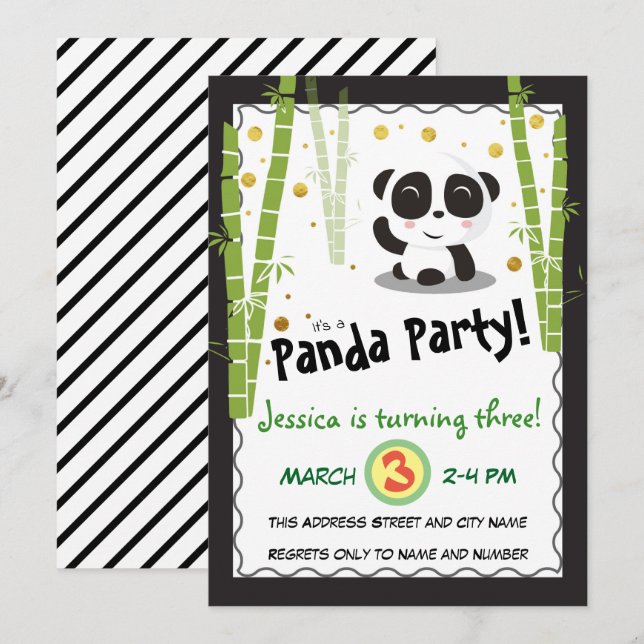 Panda Birthday Party Invitation (Front/Back)