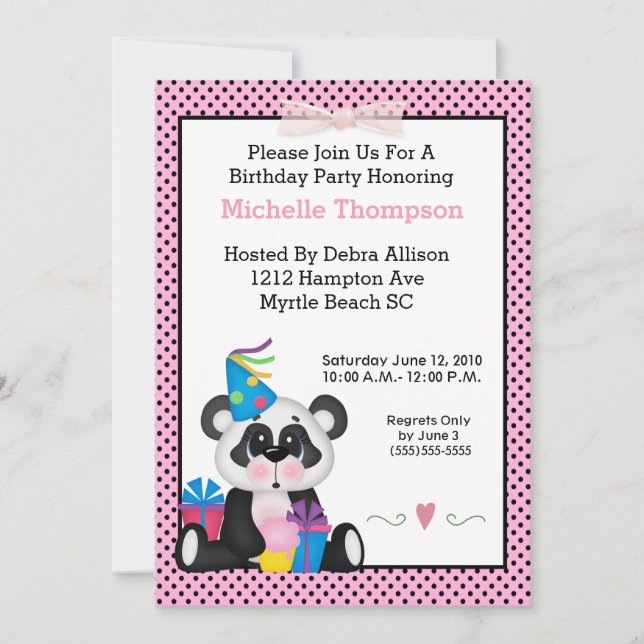 Panda Birthday Party Invitations (Front)