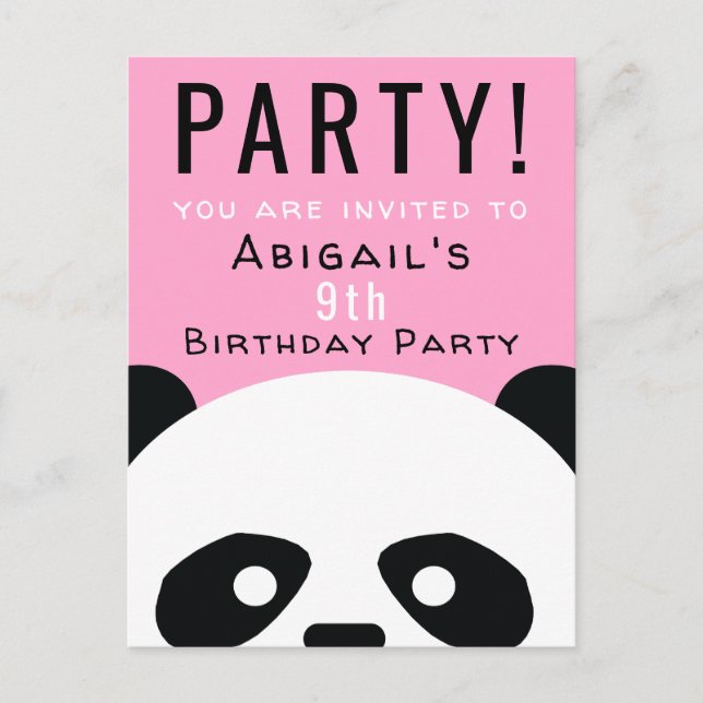 Panda Birthday Party Kids Pink Kawaii Invitation Postcard (Front)