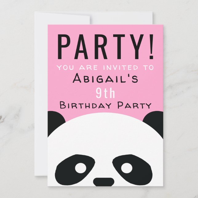 Panda Birthday Party Pink Girls Kawaii Invitation (Front)