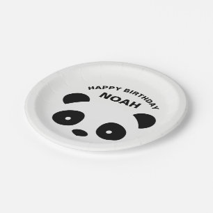 Panda Birthday Plates, white and black Paper Plate