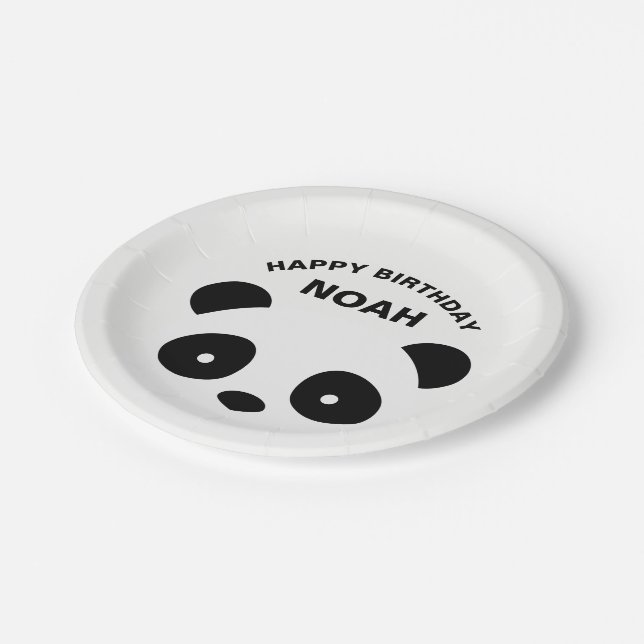 Panda Birthday Plates, white and black Paper Plate (Angled)