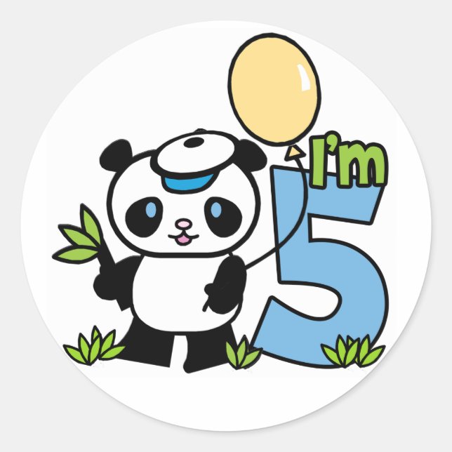 Panda Boy 5th Birthday Classic Round Sticker (Front)