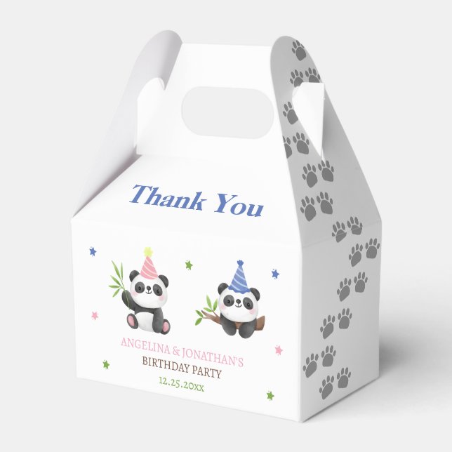 Panda Boy and Girl Joint Birthday  Favour Box (Front Side)