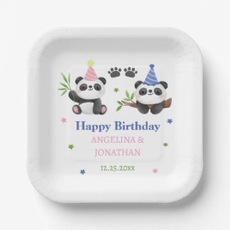 Panda Boy and Girl Joint Birthday Paper Plate