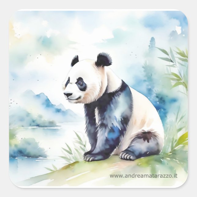 Panda brings good luck square sticker (Front)