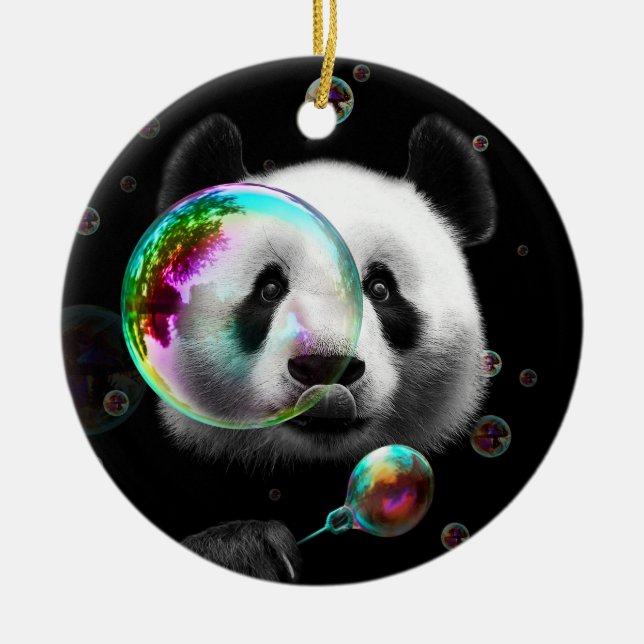 PANDA BUBBLE MAKER CERAMIC TREE DECORATION (Front)