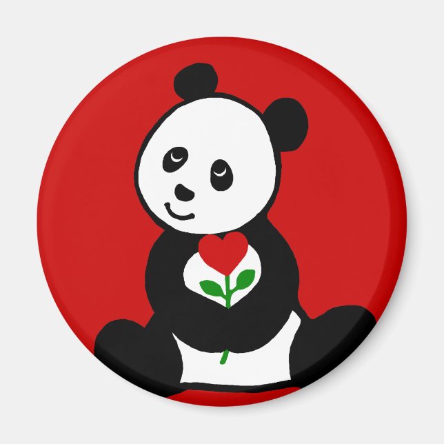 Panda Cartoon and A Heart Flower Magnet (Front)