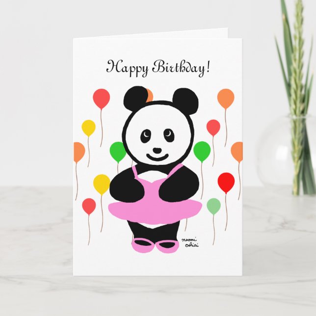 Panda Cartoon and Cupcake Birthday Card (Front)