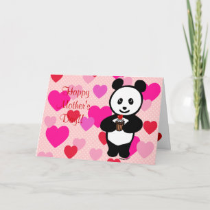 Panda Cartoon and Cupcake Mom Card