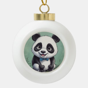 Panda Cartoon Drawing Art Ceramic Ball Christmas Ornament