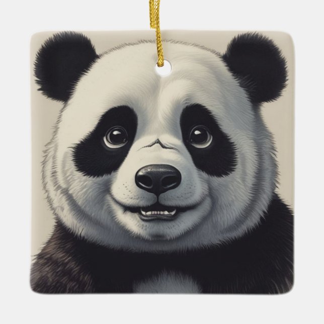 Panda Cartoon Drawing Art Ceramic Ornament (Front)