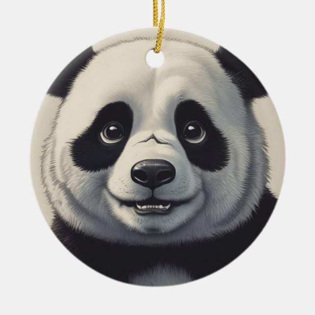 Panda Cartoon Drawing Art Ceramic Tree Decoration (Front)