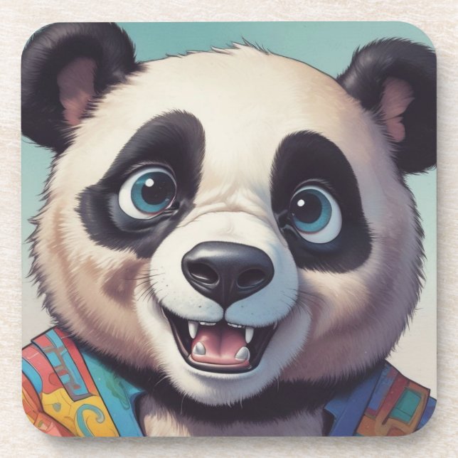 Panda Cartoon Drawing Art Coaster (Front)