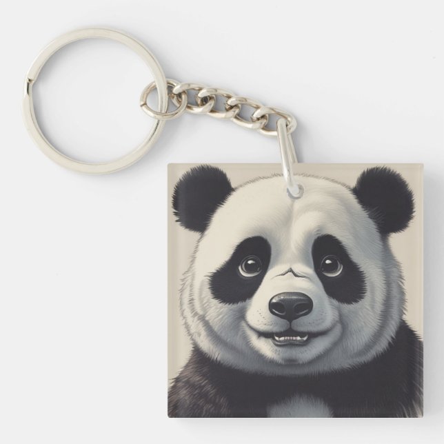 Panda Cartoon Drawing Art Key Ring (Front)