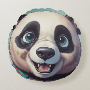 Panda Cartoon Drawing Art Round Cushion
