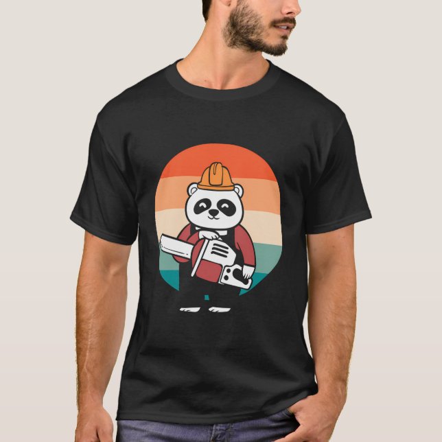 Panda Chainsaw Tree Worker T-Shirt (Front)