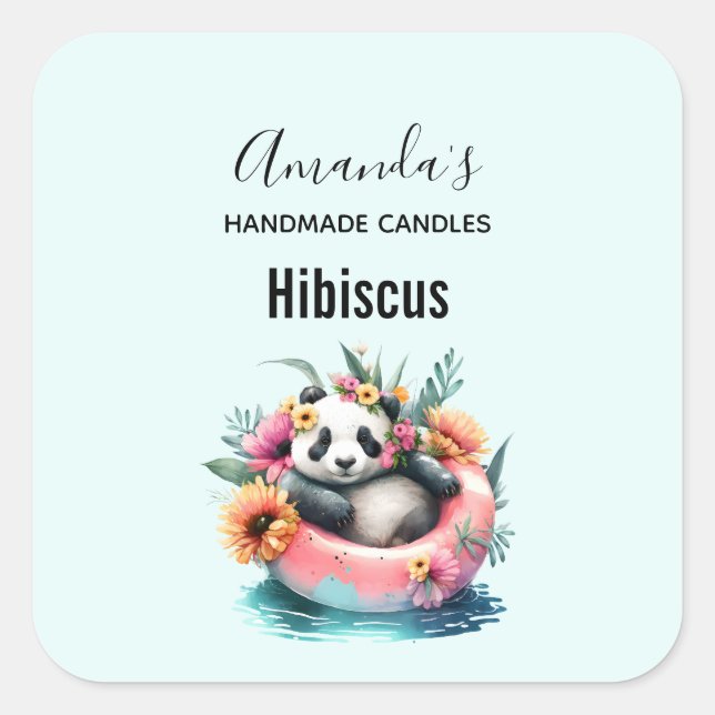 Panda Chilling in an Inner Tube Candle Business Square Sticker (Front)