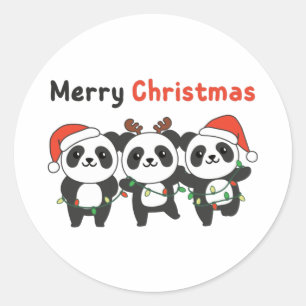 Panda Christmas Animals Pandas Merry Christmas Classic Round Sticker
