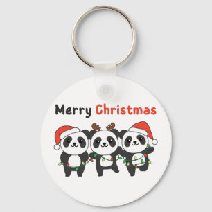 Panda Christmas Animals Pandas Merry Christmas Key Ring
