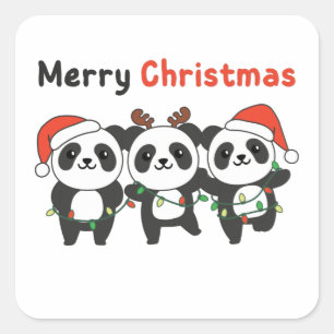 Panda Christmas Animals Pandas Merry Christmas Square Sticker