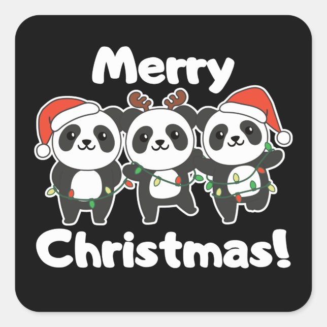 Panda Christmas Animals Pandas Merry Christmas Square Sticker (Front)