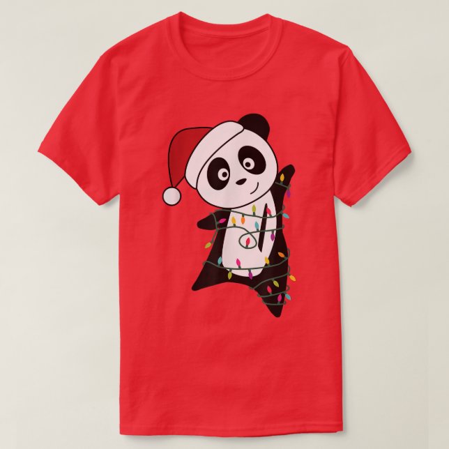 Panda Christmas Christmas Animal Fairy Lights With T-Shirt (Design Front)