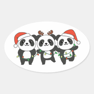 Panda Christmas Christmas Animals Cute Pandas Clas Oval Sticker