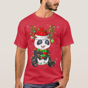 Panda Christmas for Boys Girls Kids Xmas Lights T-Shirt
