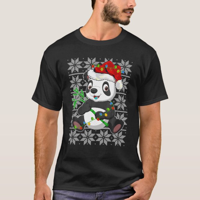 Panda Christmas Lights Reindeer Santa Hat Panda Ug T-Shirt (Front)