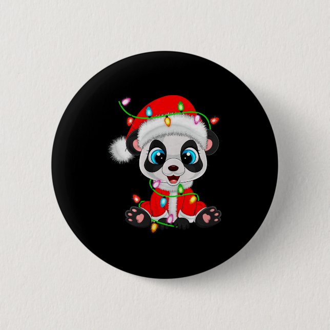 Panda Christmas Lights Santa Costume Cute Animal X 6 Cm Round Badge (Front)