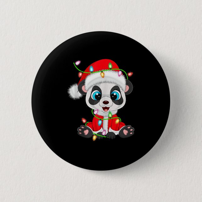 Panda Christmas Lights Santa Costume Cute Animal X 6 Cm Round Badge (Front)