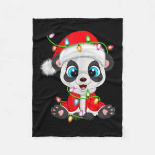 Panda Christmas Lights Santa Costume Cute Animal X Fleece Blanket